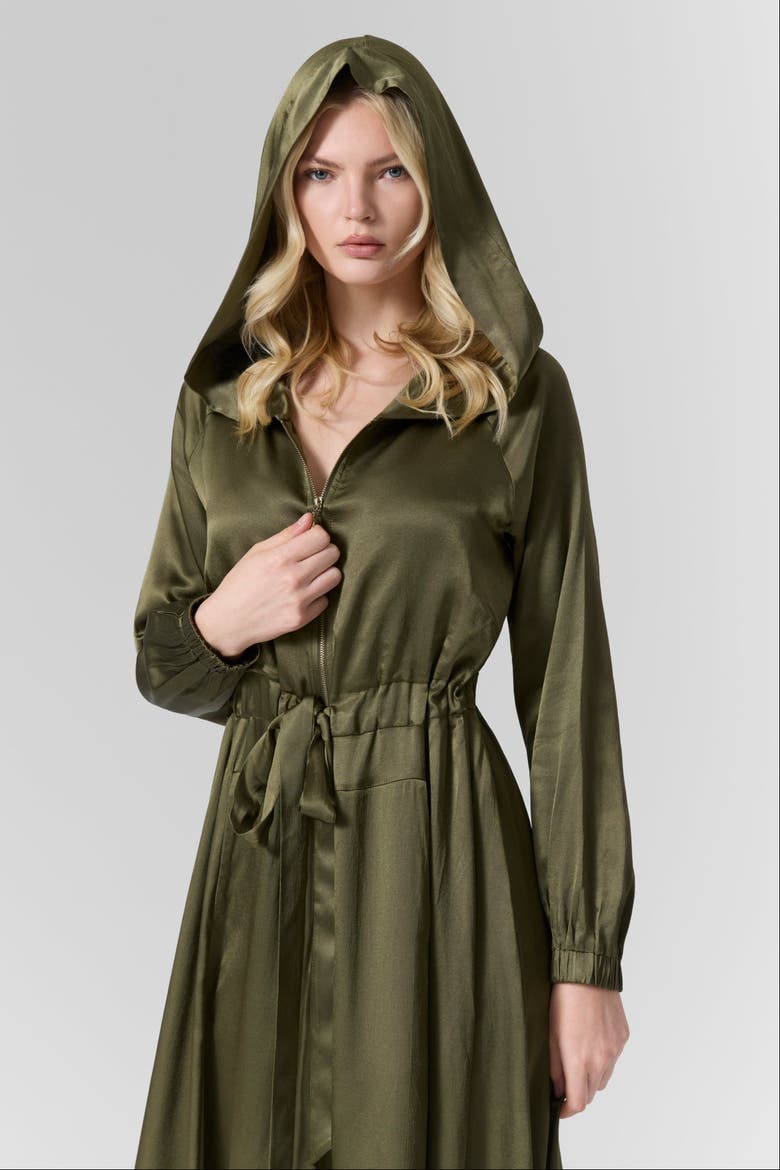Silk Hooded Maxi Dress, Alternate, color, Olive Green