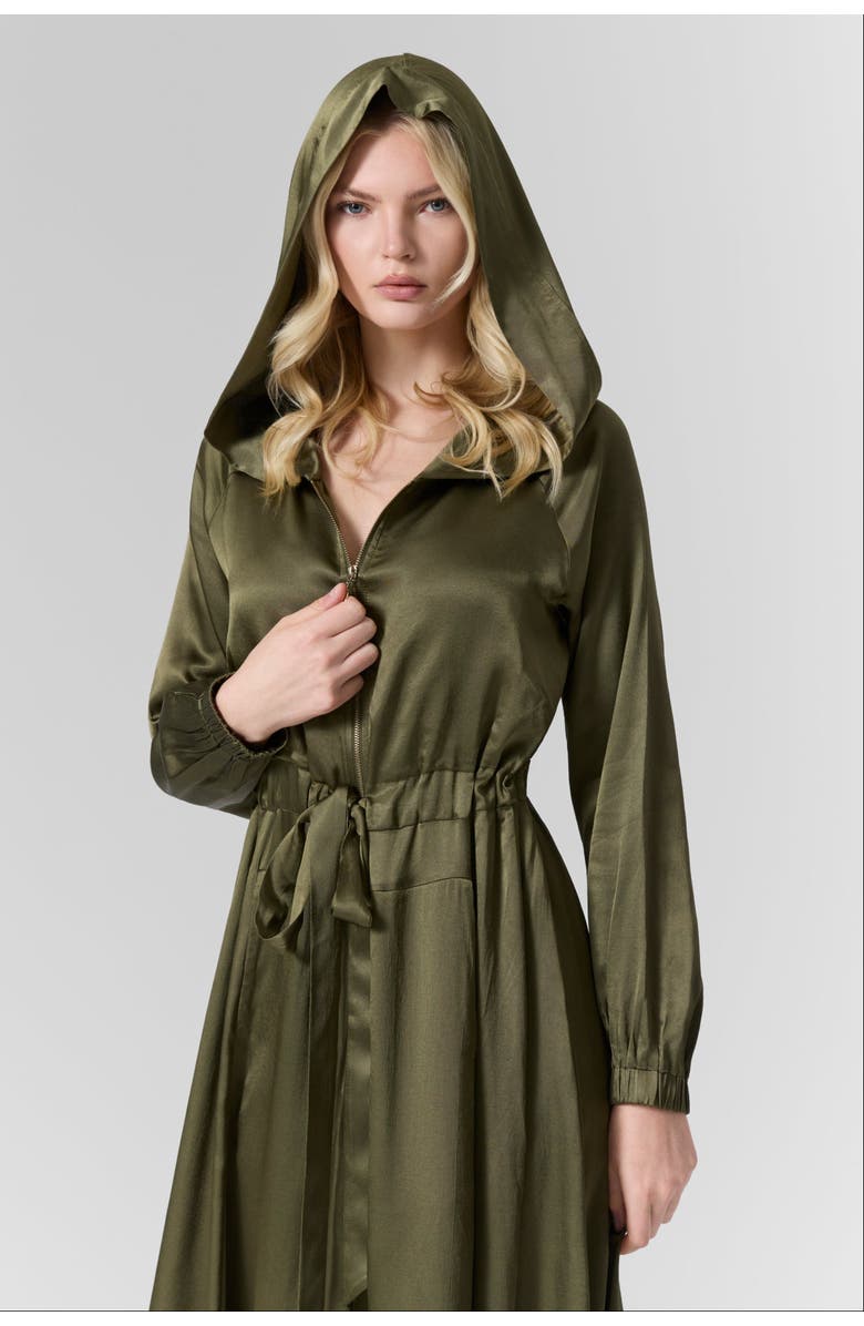 Le Fafo Silk Hooded Maxi Dress, Alternate, color, Olive Green