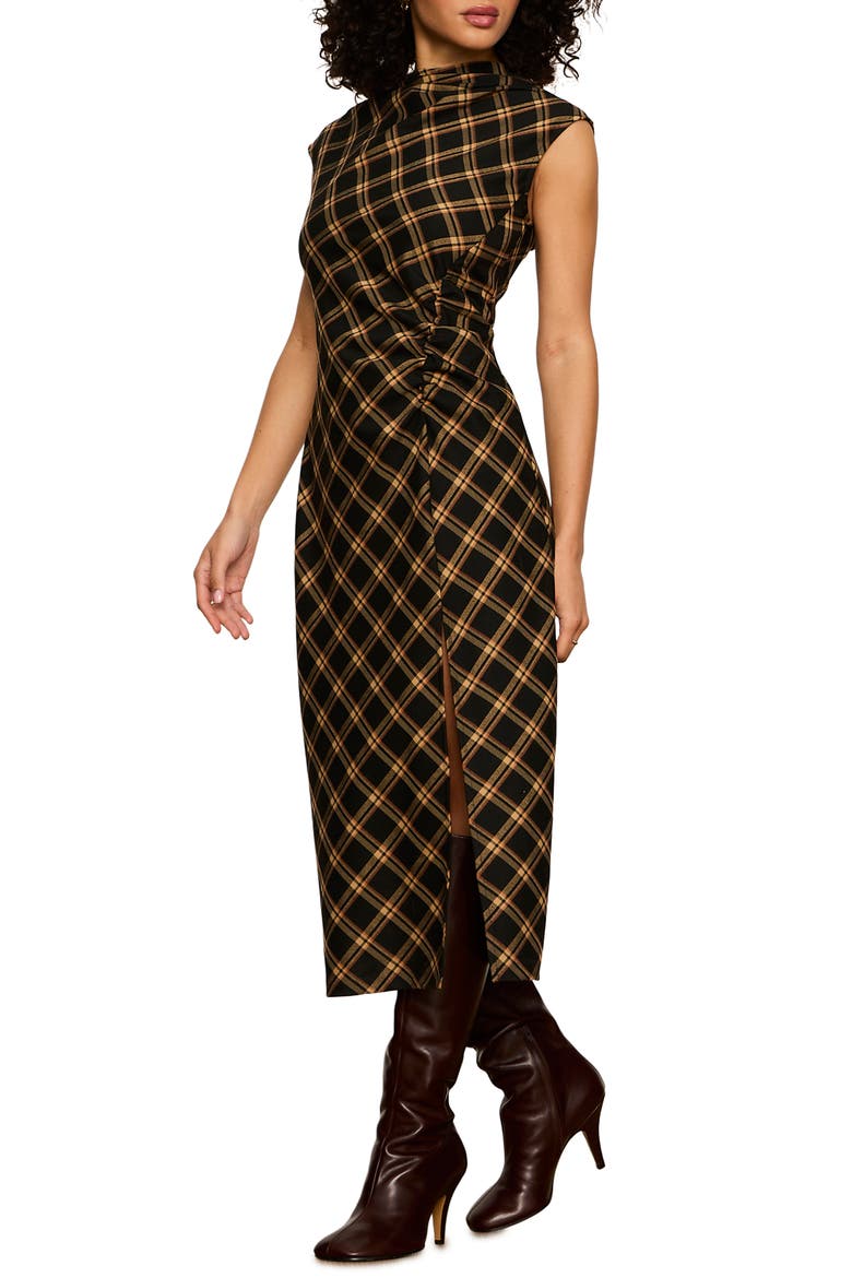 Autumn Edit Plaid Midi Dress, Alternate, color, BLACK/ AUTUMN GOLDIE PLAID