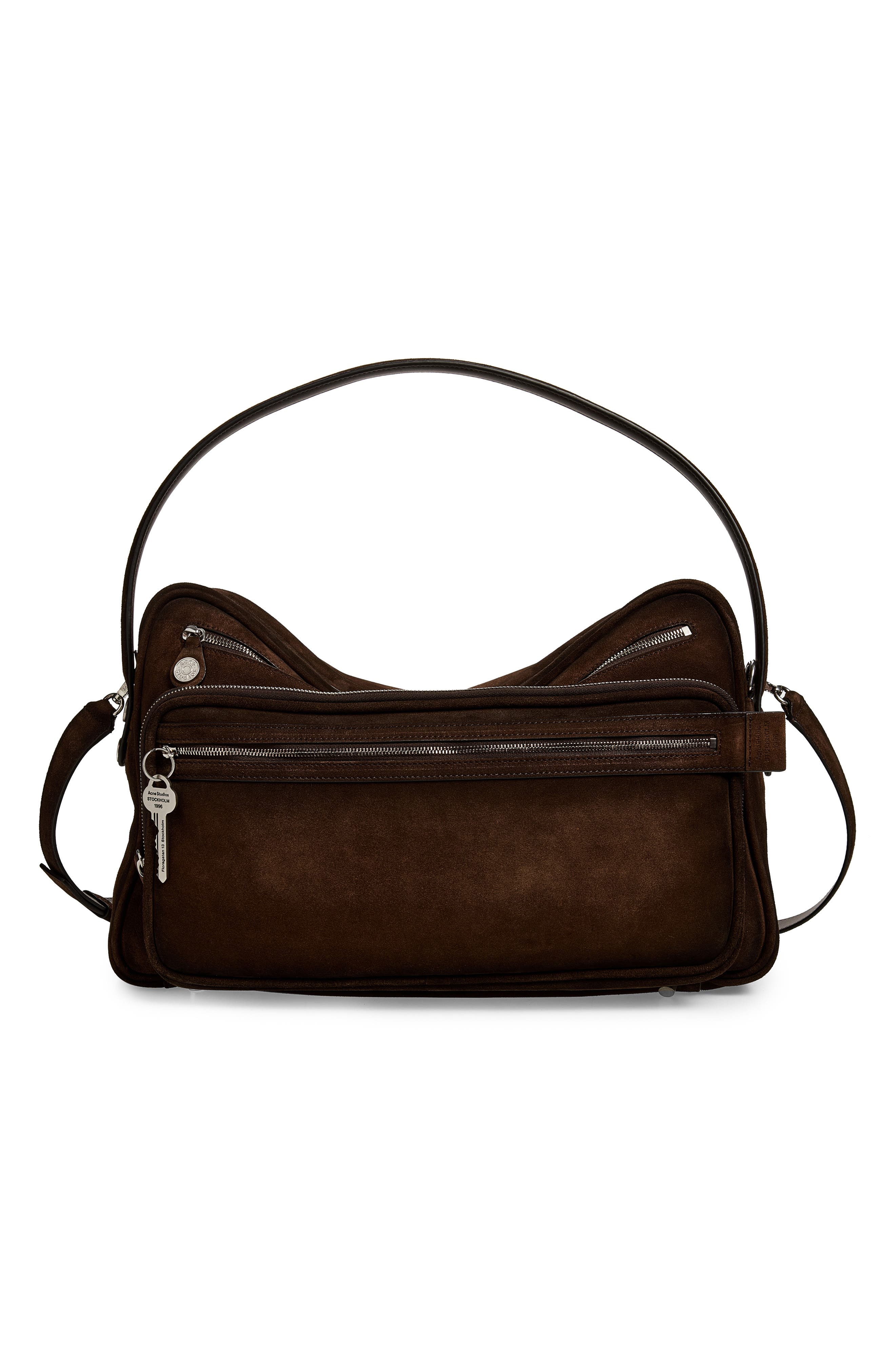 Camero Camera Suede Shoulder Bag, Alternate, color, DARK BROWN