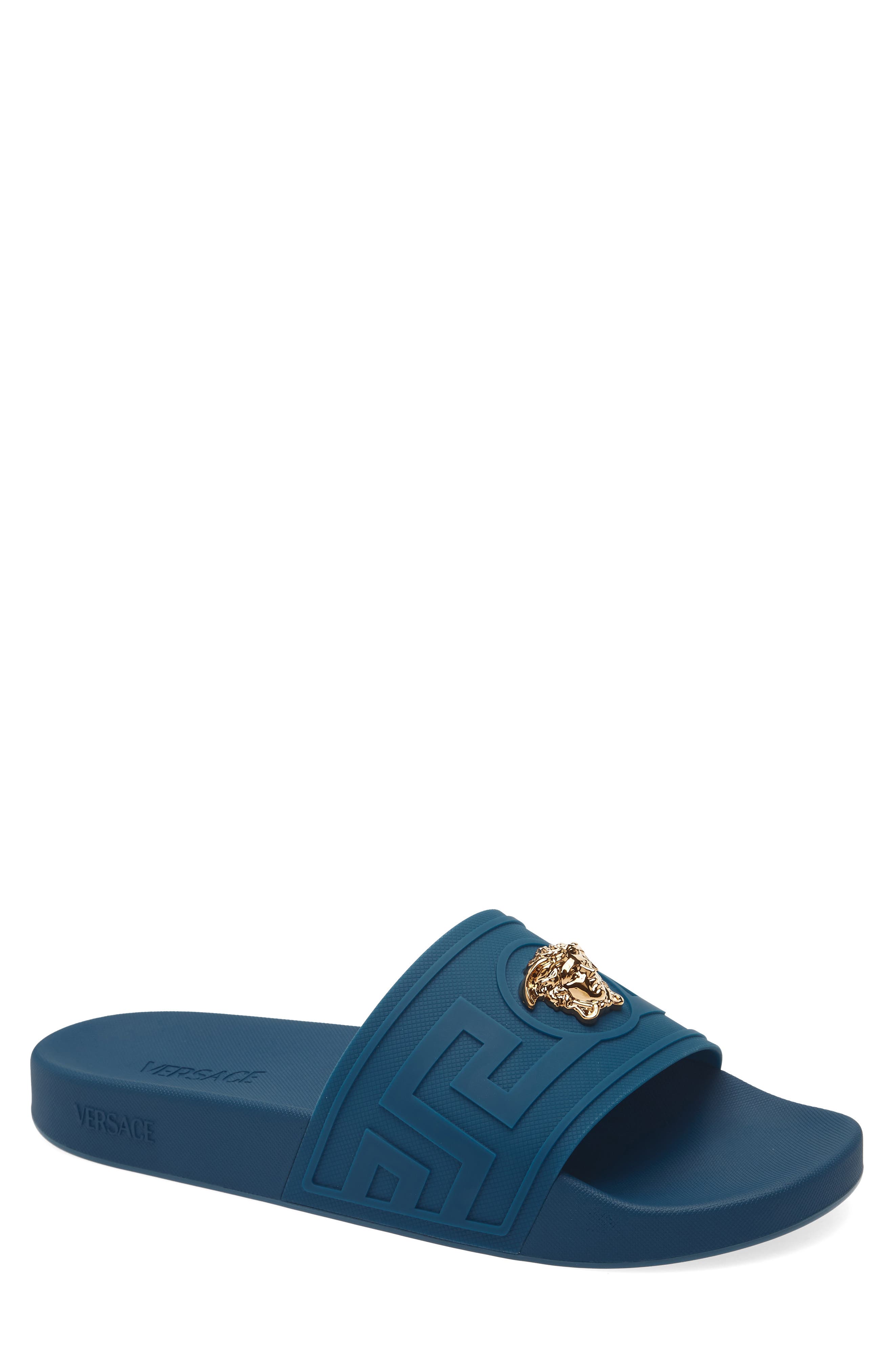 Versace La Medusa Slide Sandal, Main, color, Petrol Blue Gold