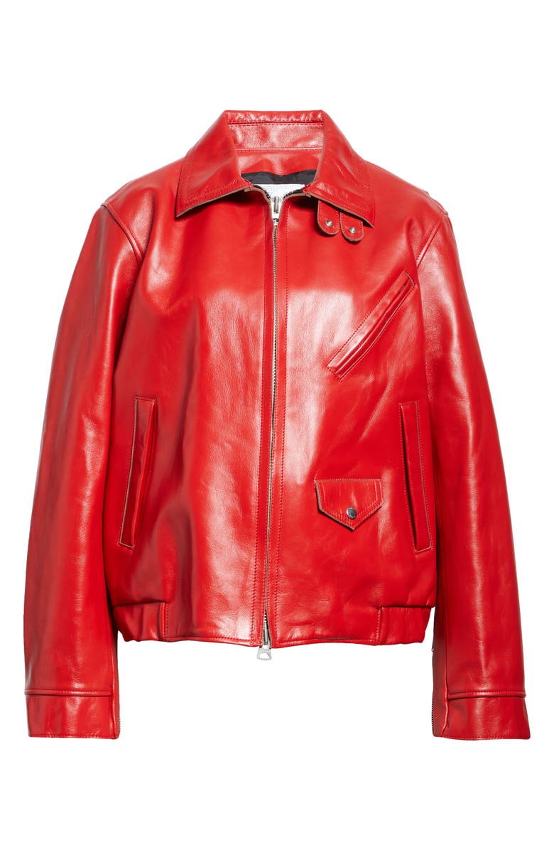 Sacai Leather Bomber Jacket, Alternate, color, 