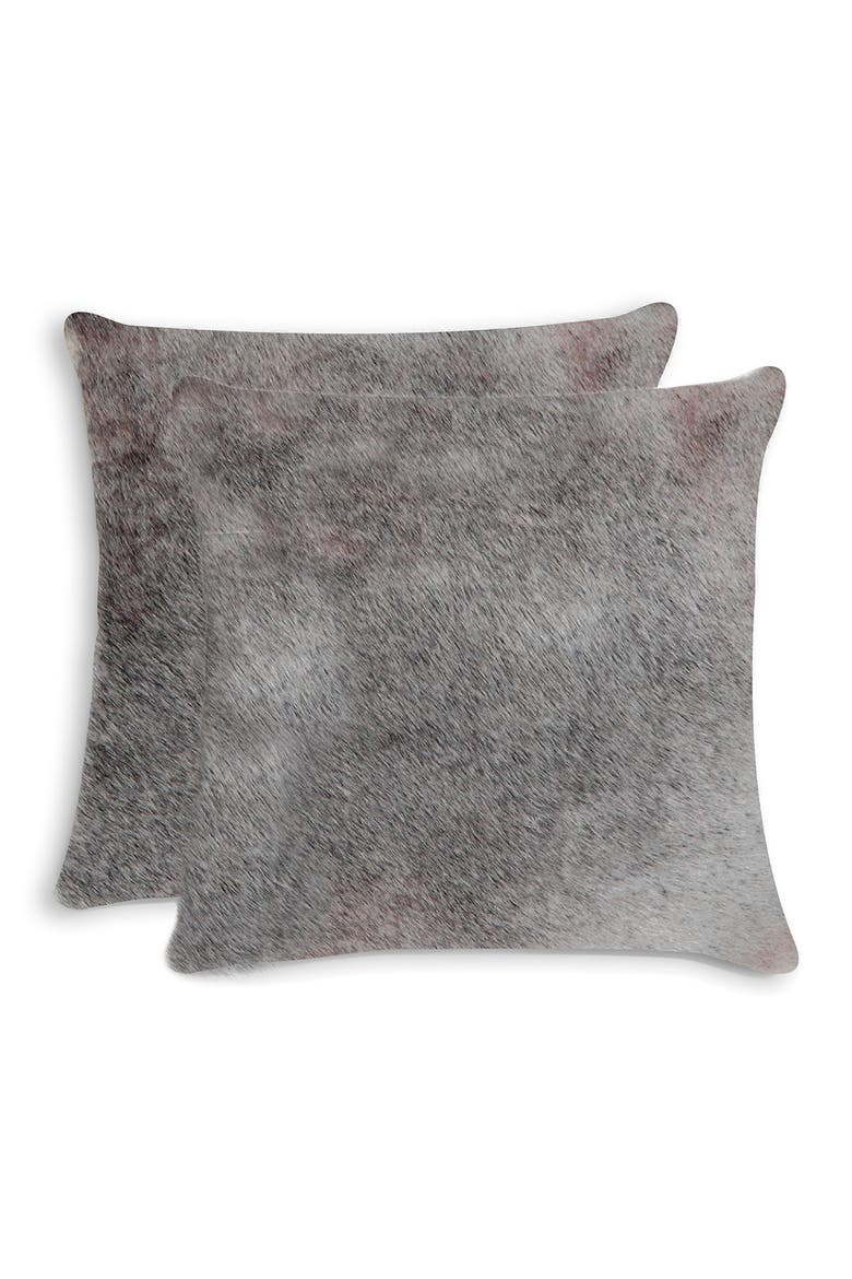 Torino Genuine Cowhide Pillow - Set of 2 - 18"x18" - Grey, Main, color, GREY
