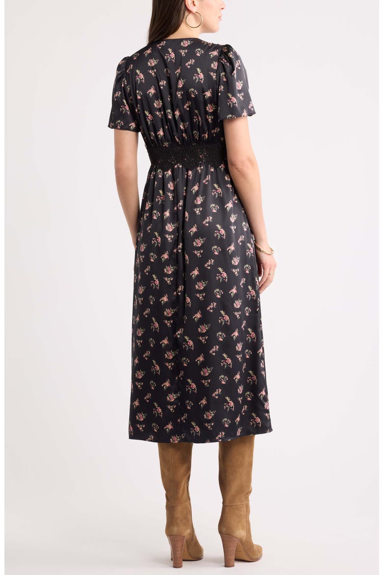 Puff Sleeve Midi Dress, Alternate, color, PINK- YELLOW FESTIVAL FLORAL
