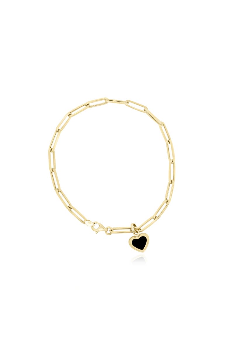 The Lovery Fine Jewelry Onyx Heart Paperclip Bracelet, Main, color, Onyx