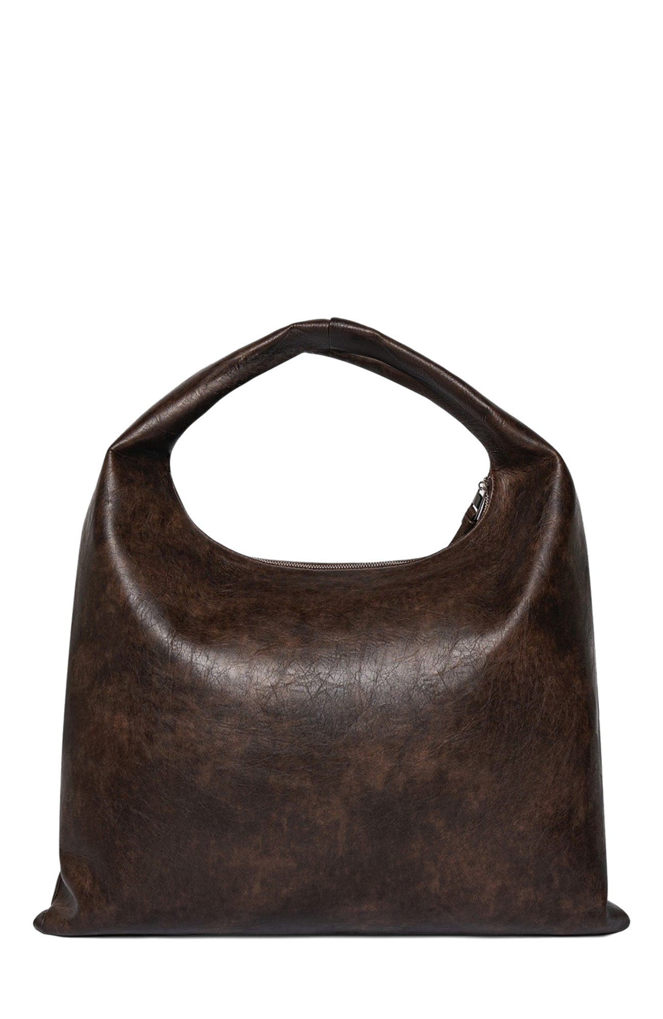 Manière De Voir Aubin Vintage Leather Hobo Bag, Alternate, color, Brown