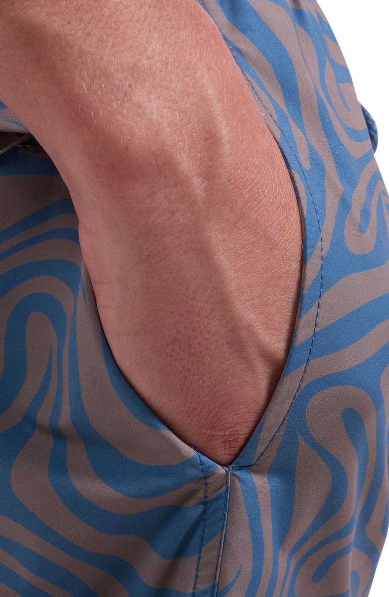 Bugatchi Cruz Wave Print Swim Trunks, Alternate, color, Taupe