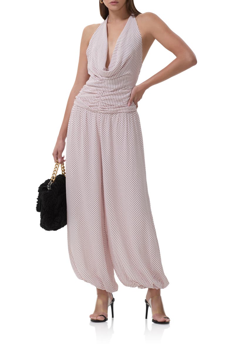 Robin Pin Dot Halter Neck Jumpsuit, Alternate, color, MAUVE PIN DOT