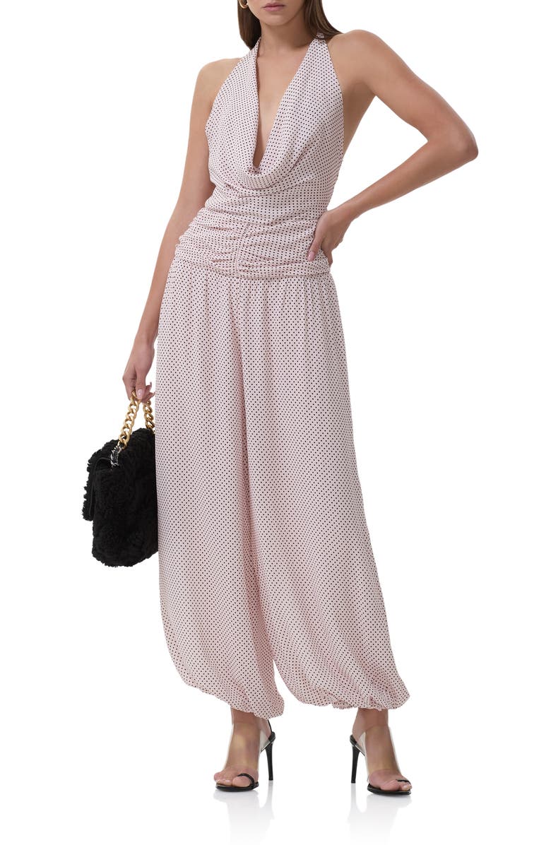 AFRM Robin Pin Dot Halter Neck Jumpsuit, Alternate, color, Mauve Pin Dot
