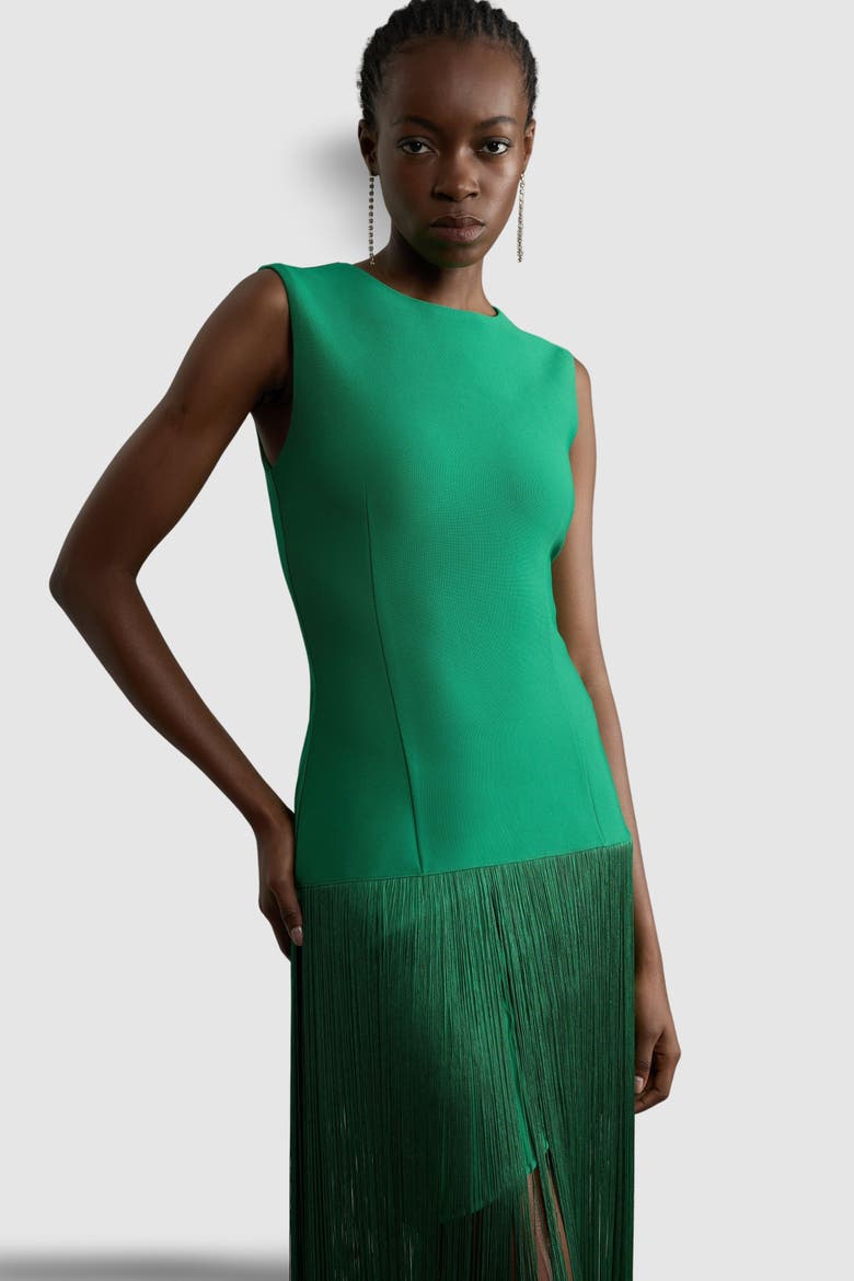 Tassel Hem Knitted Dress, Alternate, color, Green