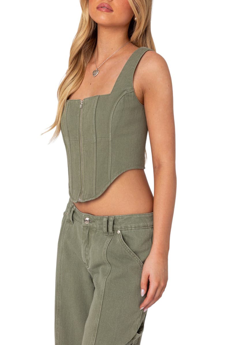 EDIKTED Lottie Washed Denim Crop Corset Top, Alternate, color, Olive