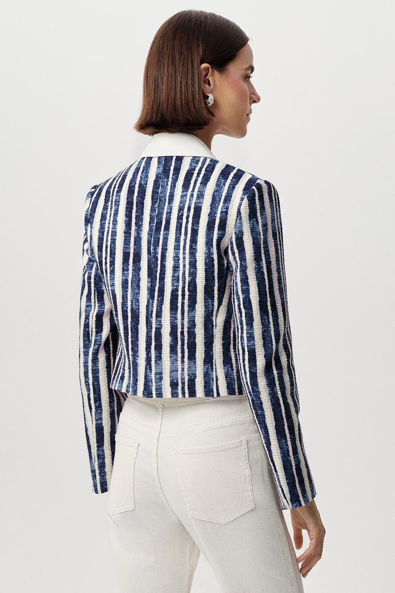 Achille Crew Neck Padded Shoulder Cropped Jacket, Alternate, color, Sax