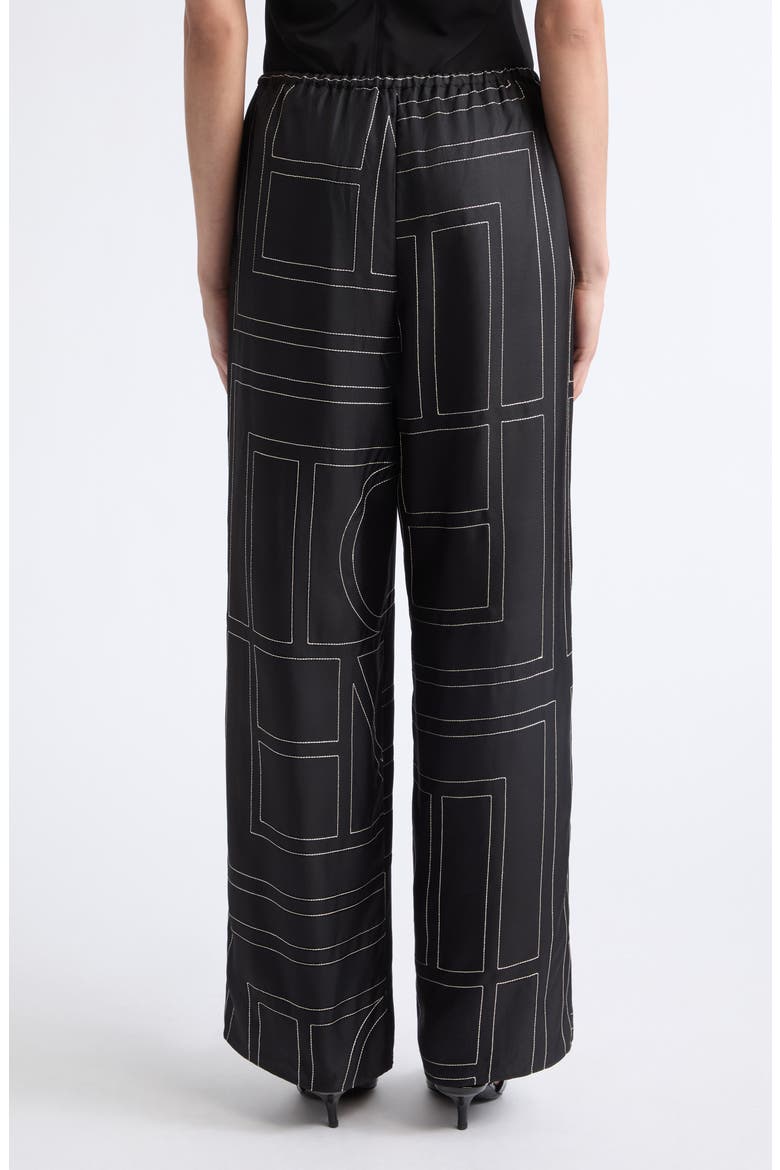 Monogram Organic Silk Pajama Pants, Alternate, color, BLACK