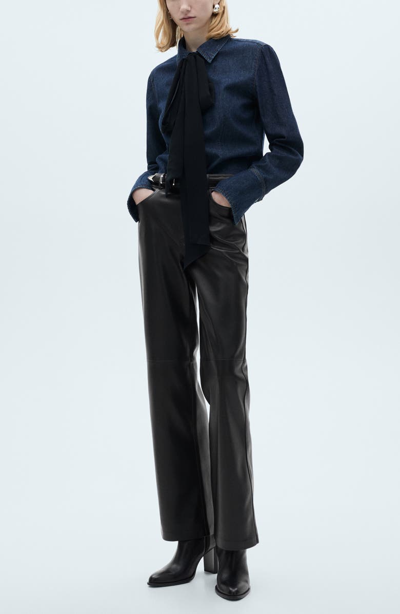 MANGO Faux Leather Straight Leg Pants, Alternate, color, 