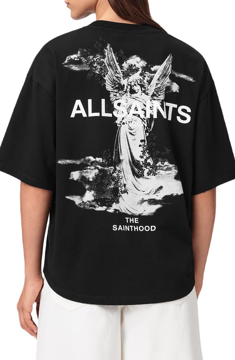 AllSaints Guardian Amelie Oversize Cotton Graphic T-Shirt, Alternate, color, Black