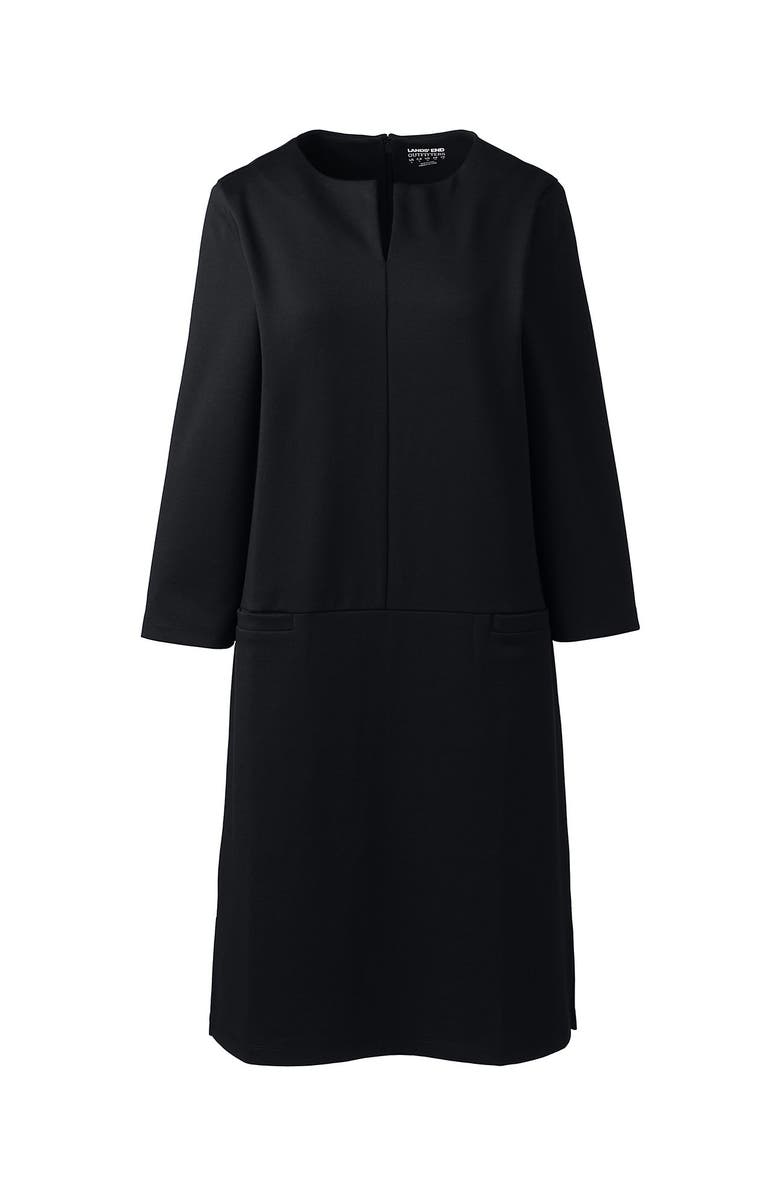 Lands' End Ponte 3/4 Sleeve Split Neck Shift Dress, Alternate, color, 
