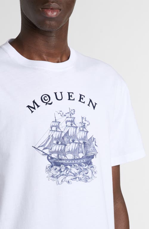 Alexander Mcqueen White Crewneck T-shirt With Logo Print On The Front In Cotton Man In Multi