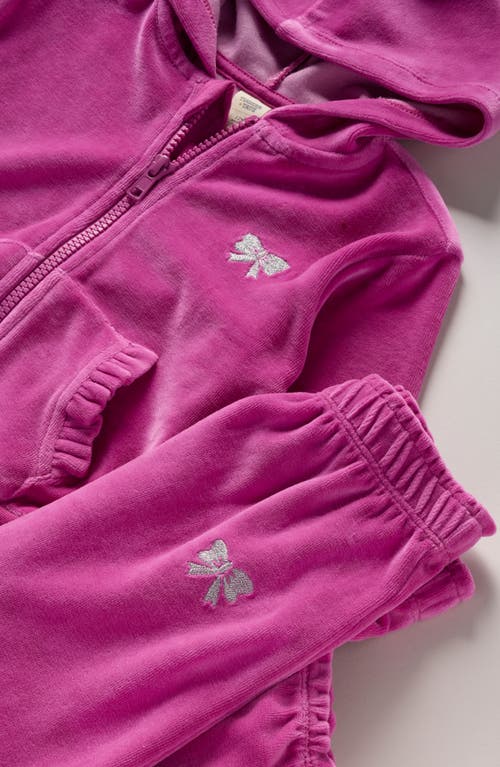 Tucker + Tate Bow Embroidered Velour Full Zip Hoodie & Joggers Set In Pink