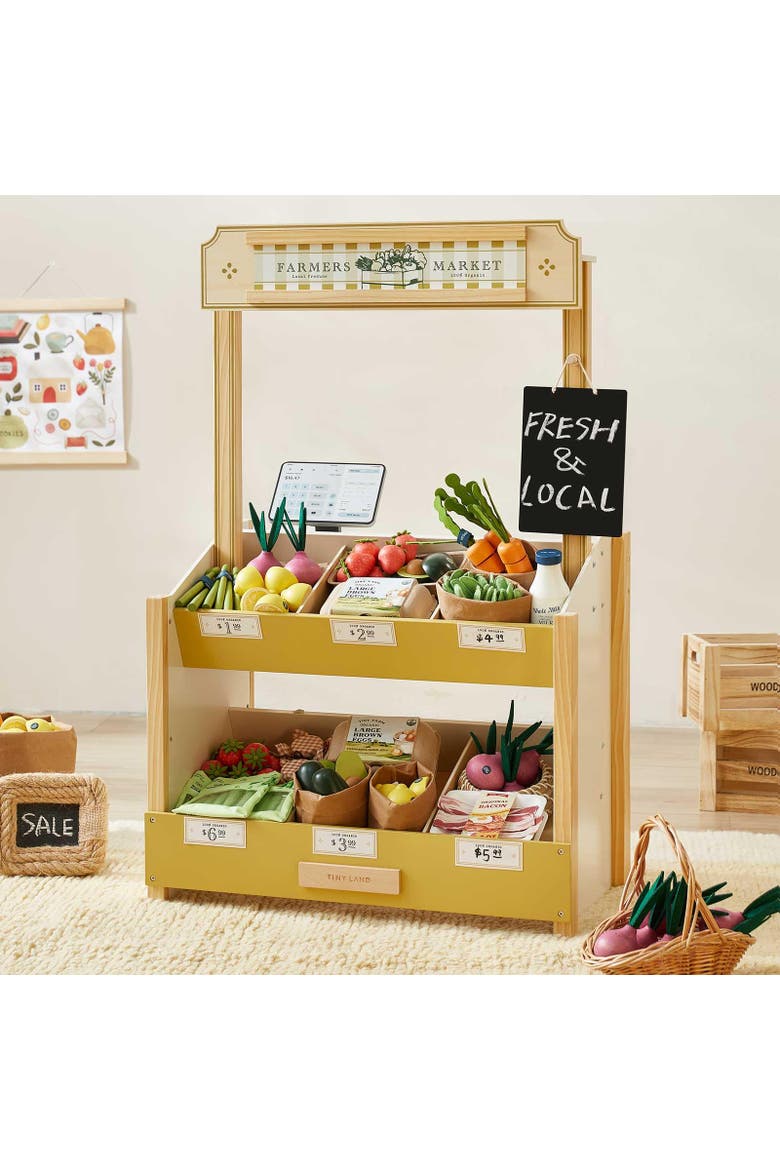 Wooden Pretend Grocery Store Set with Cash Register and Chalkboard for Kids, Main, color, Multicolor