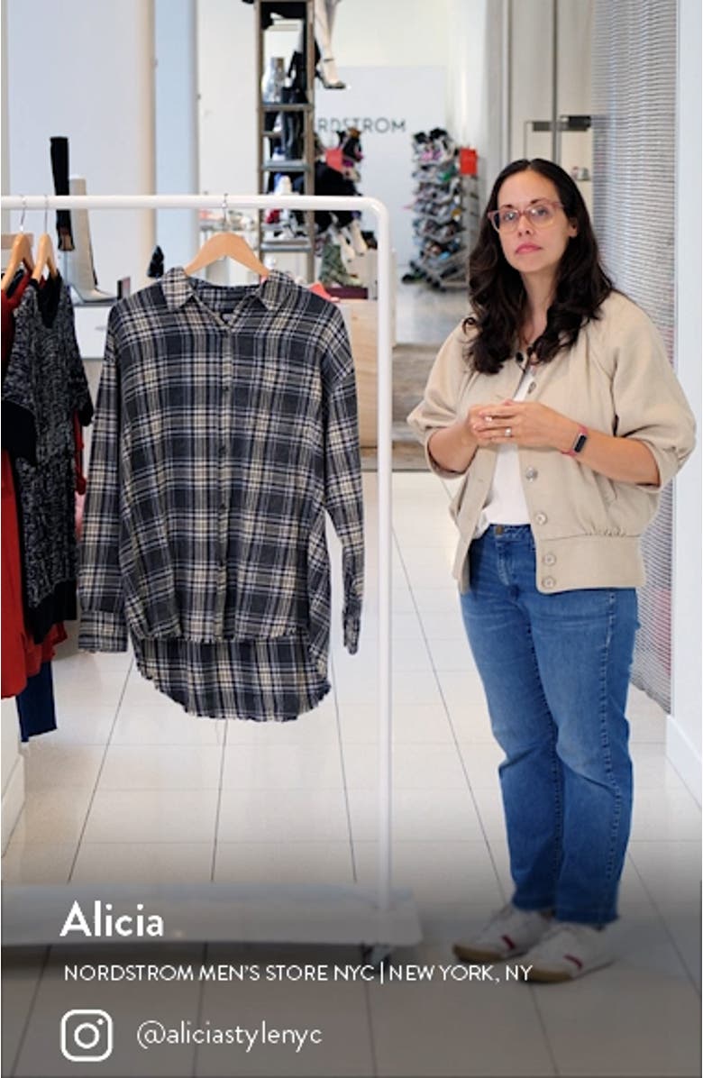 Sadie Plaid Frayed Hem Flannel Button-Up Shirt, sales video thumbnail