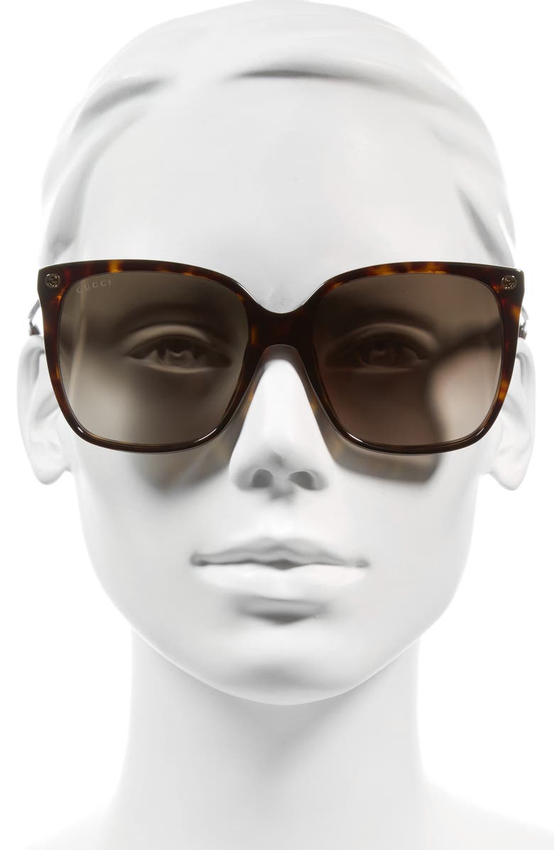 Gucci 57mm Gradient Square Sunglasses, Alternate, color, Havana/ Brown