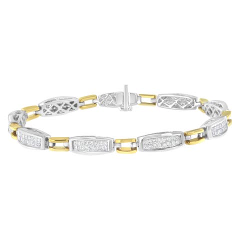 14K Gold 2.0 Cttw Diamond Tapered and Equal Sign Link Bracelet