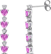 DELMAR Created Pink and White Sapphire Heart Drop Earrings