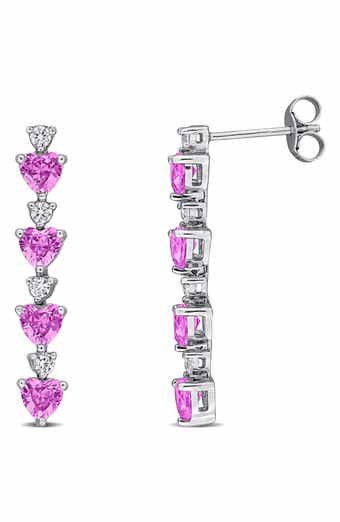Created Pink and White Sapphire Heart Drop Earrings