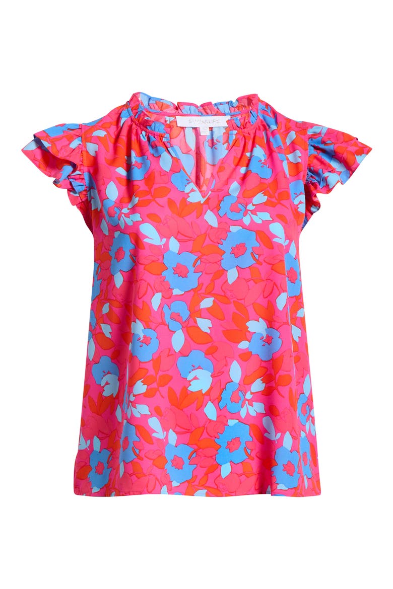 Lusma Floral Bellissima Ruffle Top, Alternate, color, FUCHSIA-BLUE-MULTI