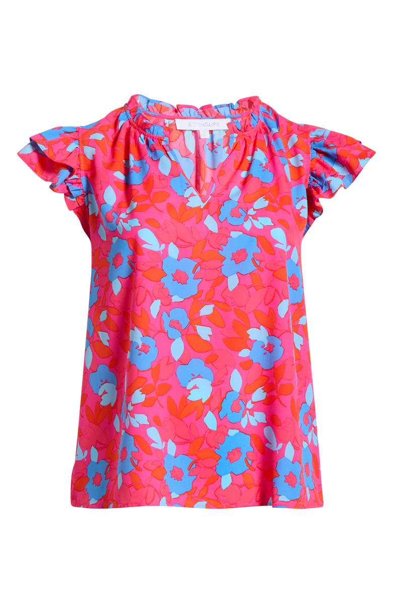 SUGARLIPS Lusma Floral Bellissima Ruffle Top, Alternate, color, Fuchsia-Blue-Multi