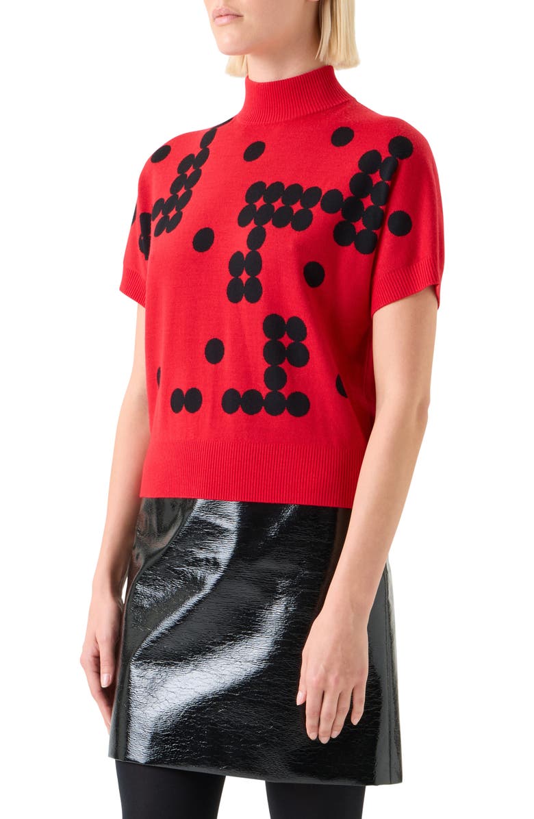 Akris punto Dot Grid Short Sleeve Virgin Wool Sweater, Alternate, color, Vermillion-Black
