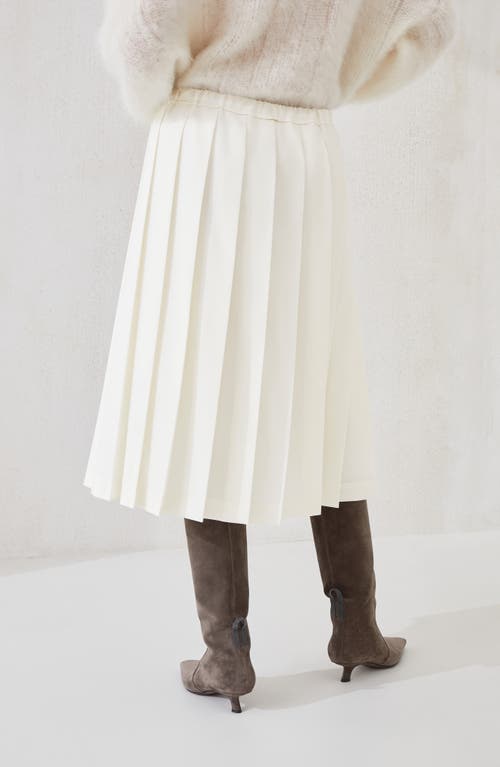 Brunello Cucinelli Techno Virgin Wool Canvas Pleated Track Skirt In White