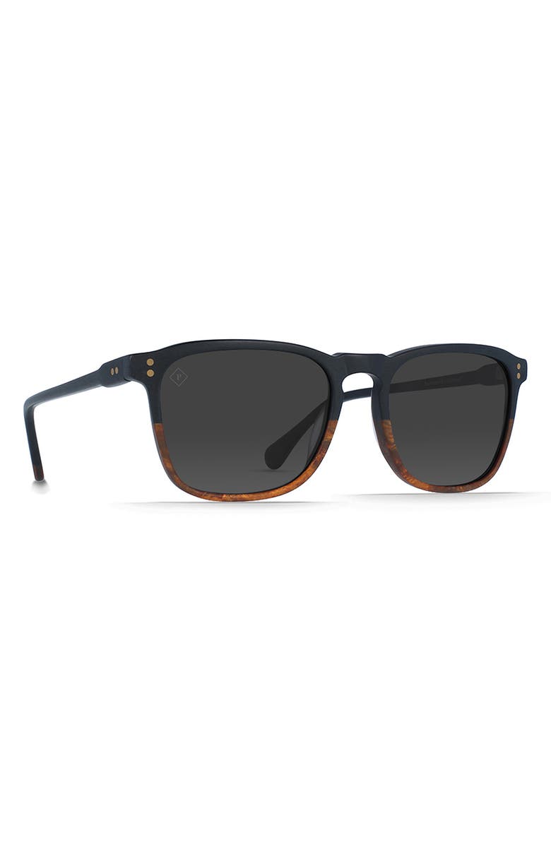 RAEN Wiley 54mm Polarized Square Sunglasses, Alternate, color, Burlwood/ Black Polar
