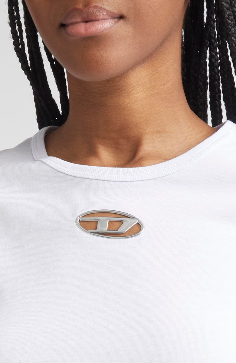 DIESEL<sup>®</sup> Metallic Oval D Cutout T-Shirt, Alternate, color, White