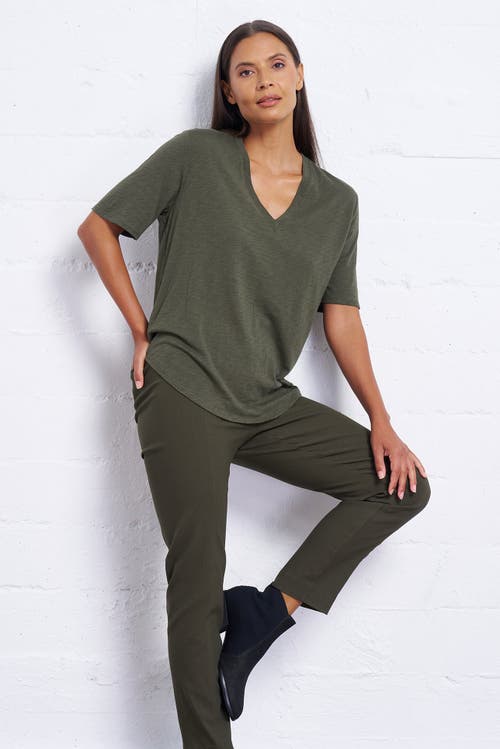 Franne Golde Slub Jersey V-neck Elbow Sleeve Tee