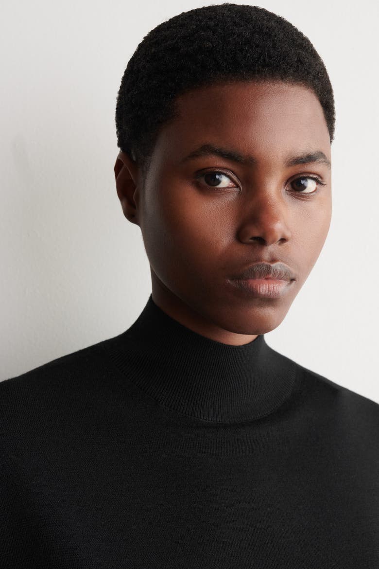 Scarf-Detail Merino Wool T-Shirt, Alternate, color, BLACK / GREEN