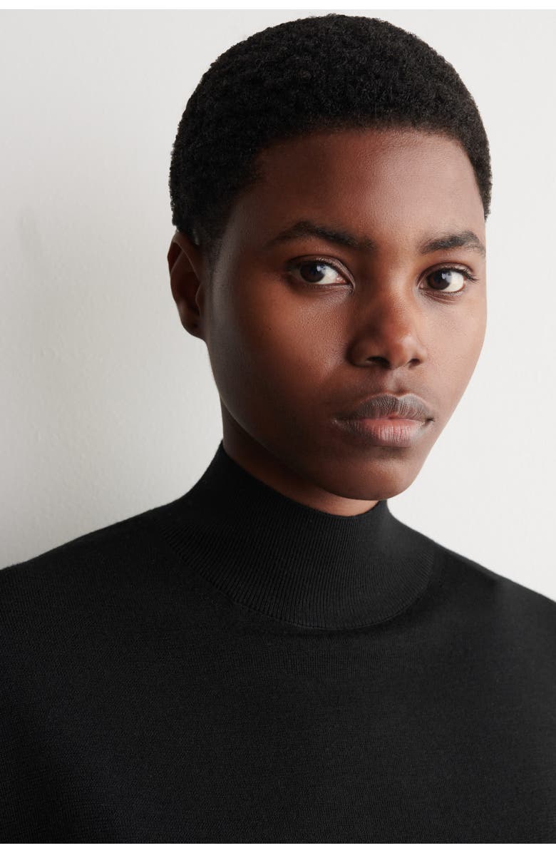 COS Scarf-Detail Merino Wool T-Shirt, Alternate, color, Black / Green