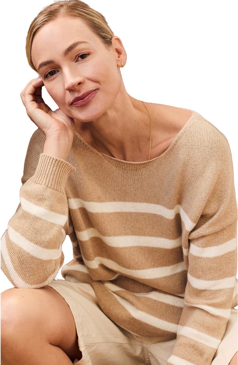 Celtic & Co. Gauzy Boat Neck Sweater, Alternate, color, Oatmeal Stripe