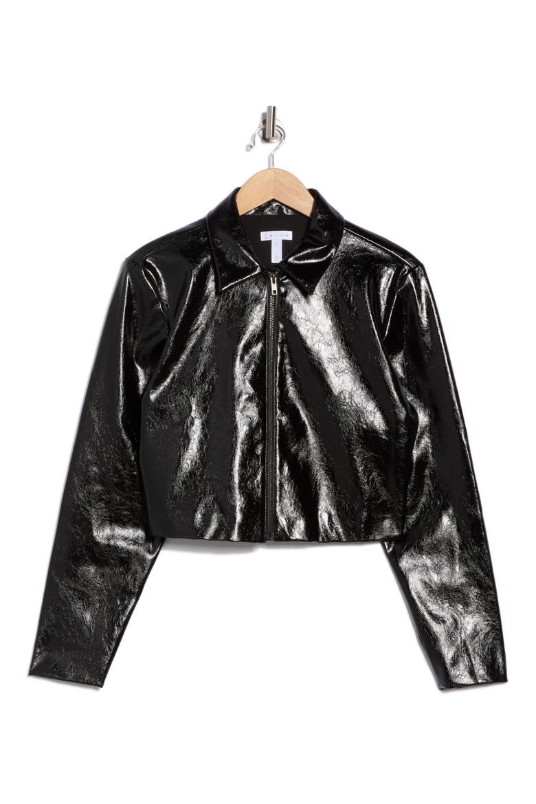Faux Leather Crop Jacket, Alternate, color, BLACK