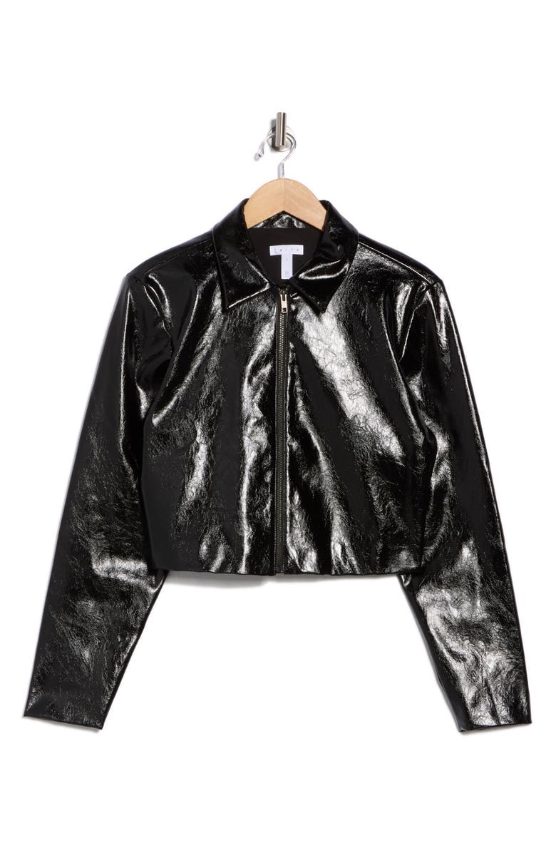Leith Faux Leather Crop Jacket, Alternate, color, Black