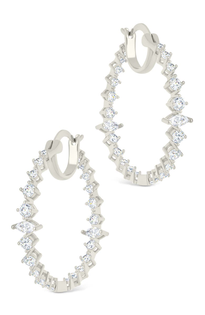 Sterling Forever Aaliyah Cubic Zirconia Hoop Earrings, Alternate, color, Silver