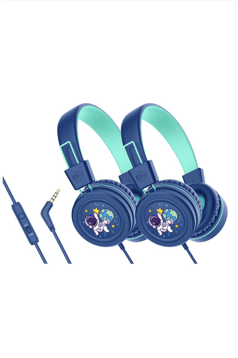 KidJamz KJ55AUX (2 Pack) 3.5mm Safe Listening Kid's Headphones with Headset, Main, color, Blue
