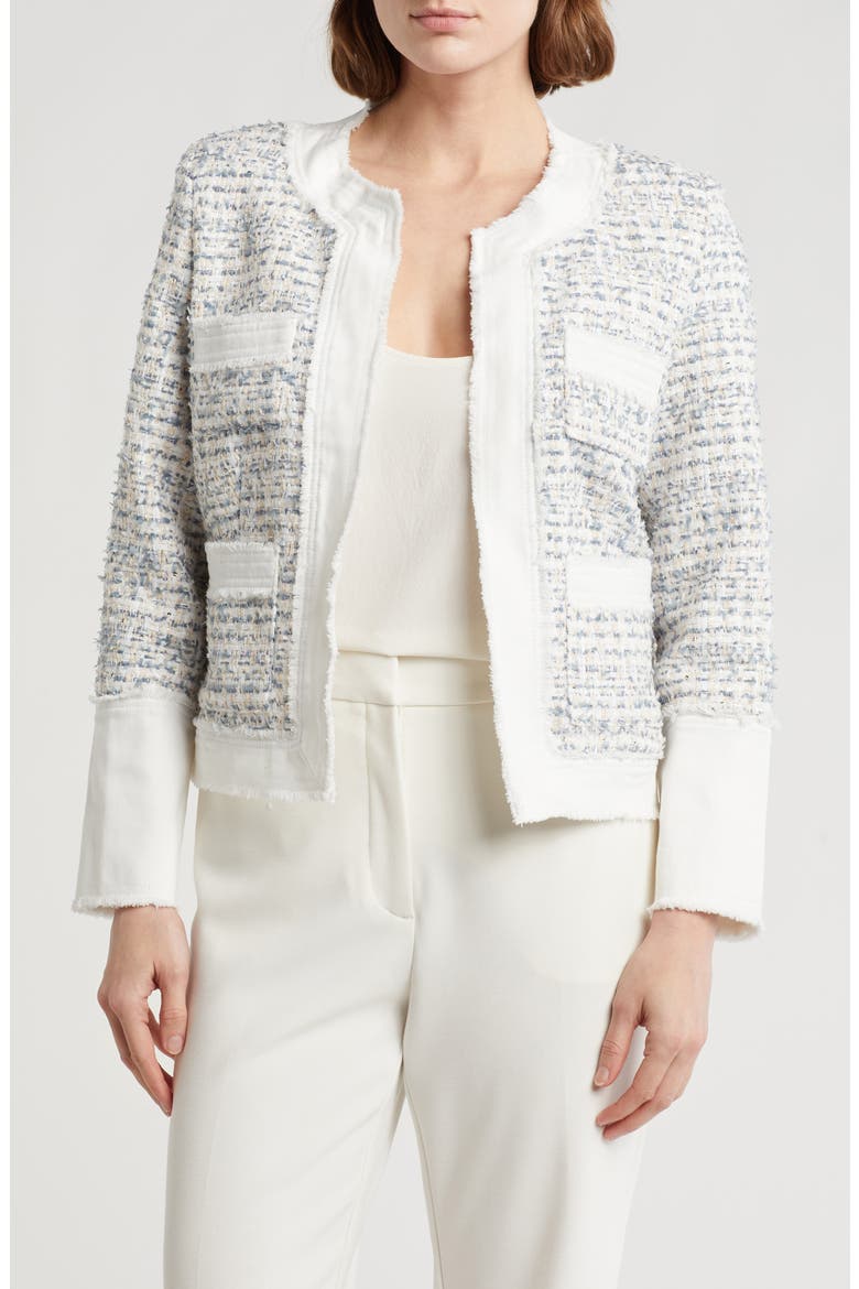 Denim Trim Bouclé Tweed Jacket, Main, color, BLUE/ WHITE