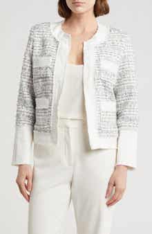 Nanette Lepore Denim Trim Bouclé Tweed Jacket