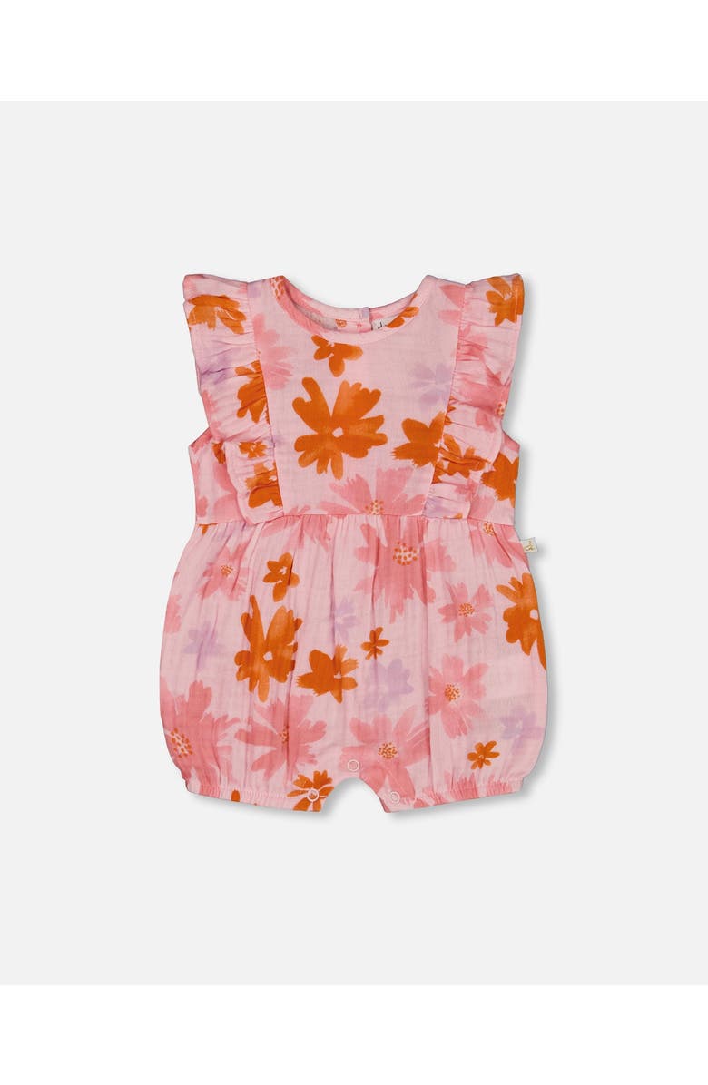 Deux par Deux Baby Girl's Printed Muslin Romper Pink And Coral Flowers, Main, color,