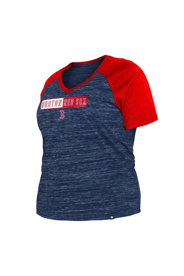 Women's New Era Navy Boston Red Sox Plus Size Space Dye Raglan V-Neck T-Shirt, Alternate, color, Navy