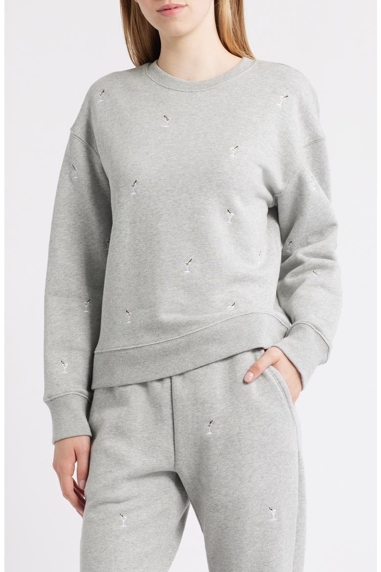 Ramona Martini Embroidered Cotton Sweatshirt, Main, color, HEATHER GREY MARTINI
