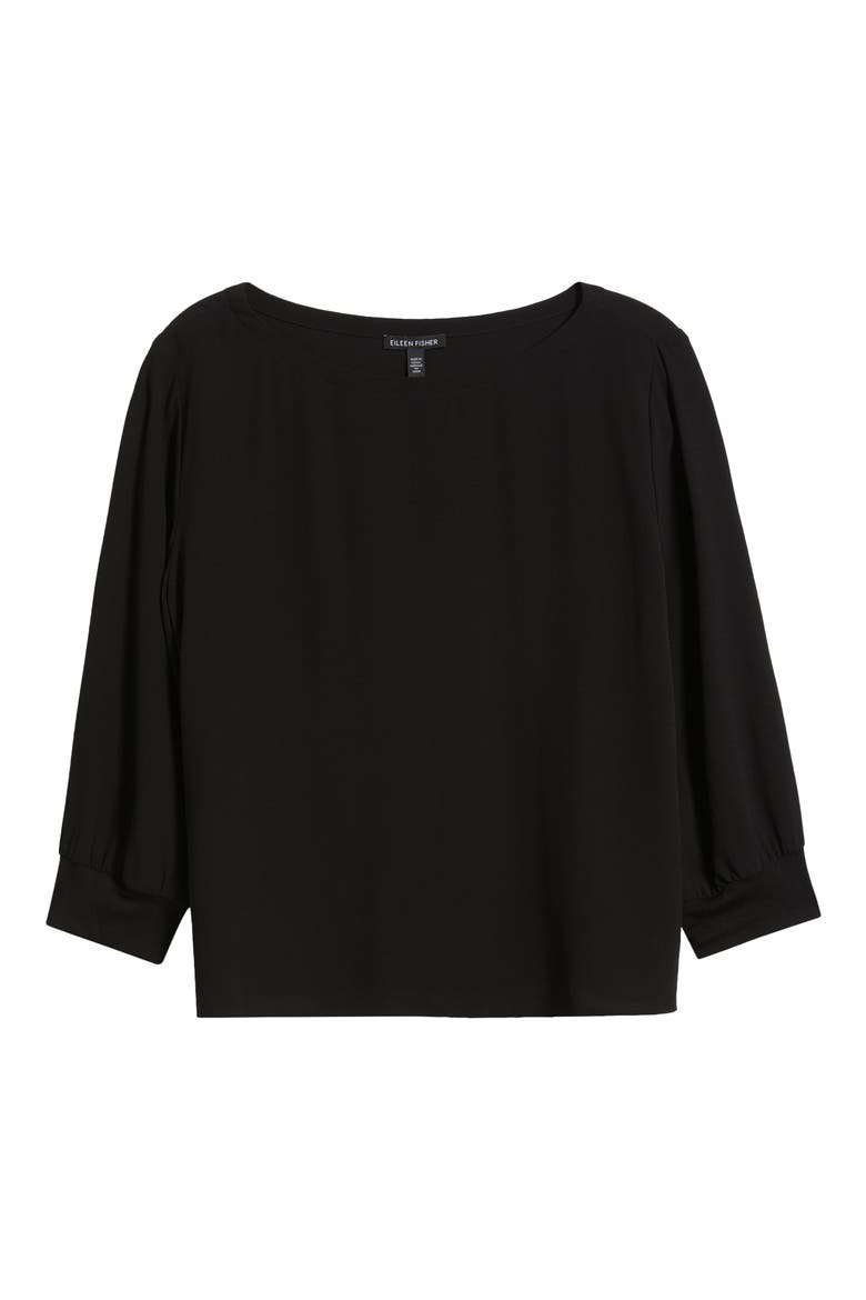 Bateau Neck Silk Top, Alternate, color, BLACK