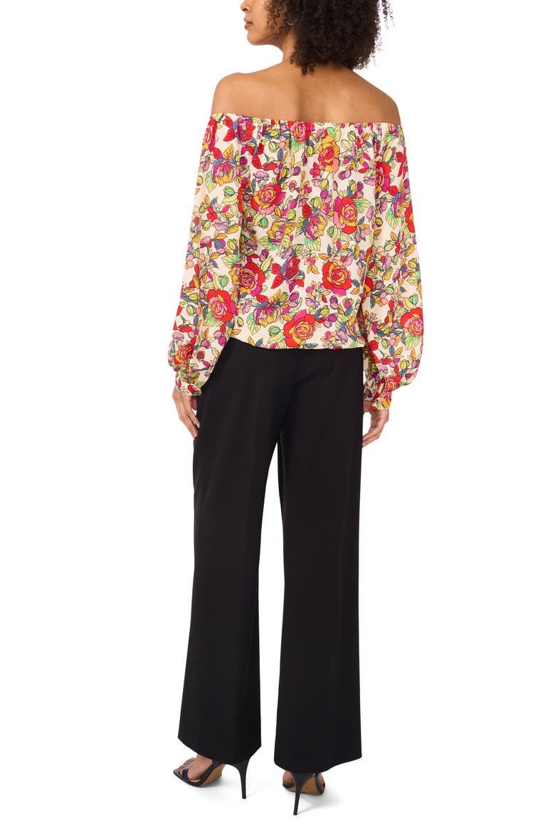 Floral Off the Shoulder Tie Hem Top, Alternate, color, RED