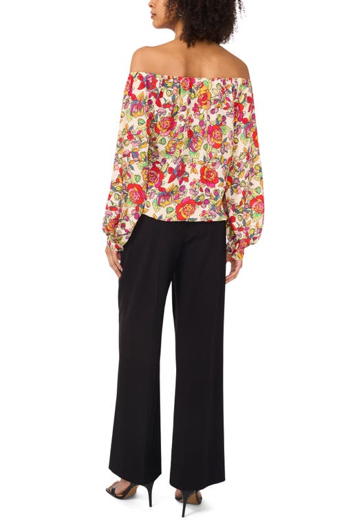 VINCE CAMUTO VINCE CAMUTO FLORAL OFF THE SHOULDER TIE HEM TOP